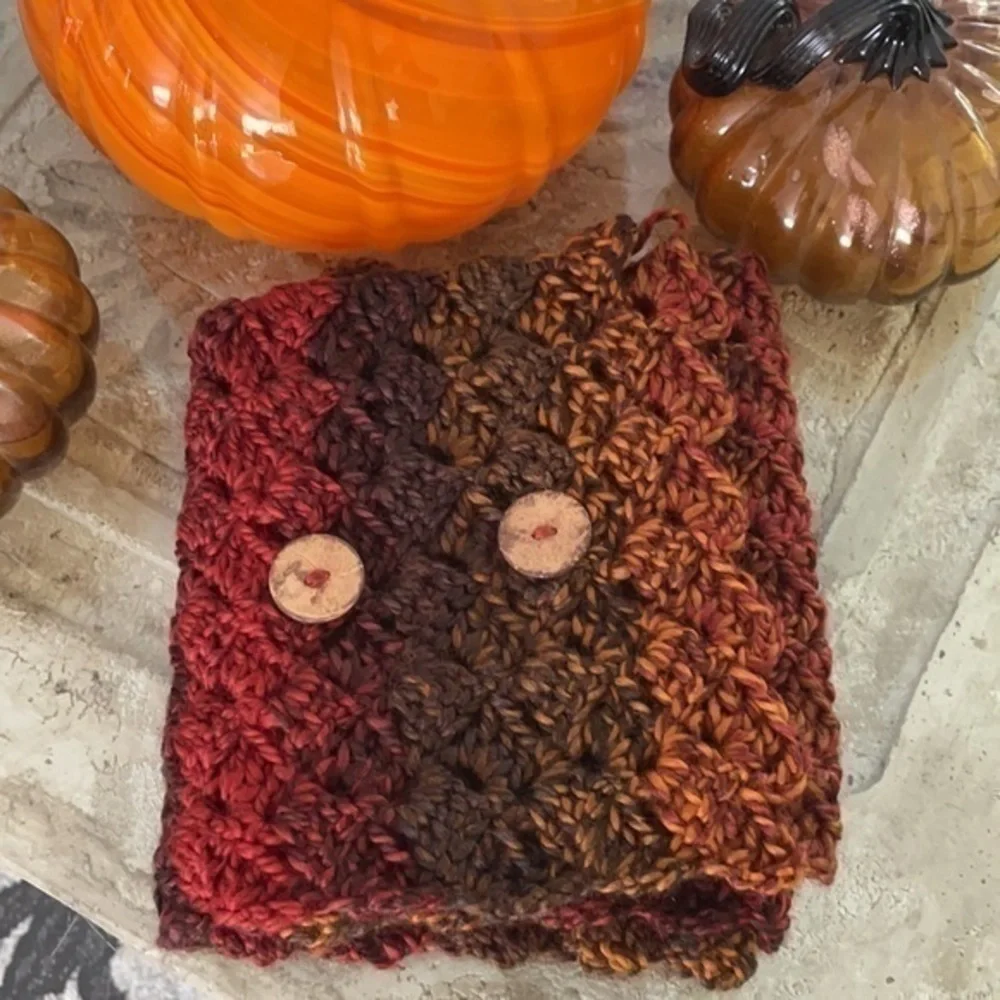 Handmade Extra Soft Button Statement Scarf in Fall Autumn Sunset Crochet Knit